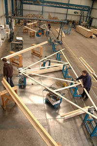 Picture shows rooftrusses being assembled